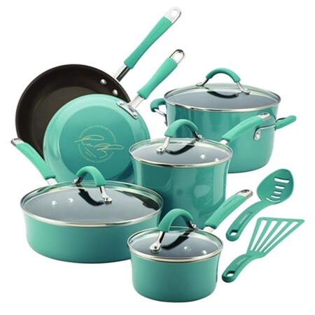 Rachael Ray Rachael Ray 16344 Cucina Hard Enamel Nonstick 12-Piece Cookware Set; Agave Blue 16344